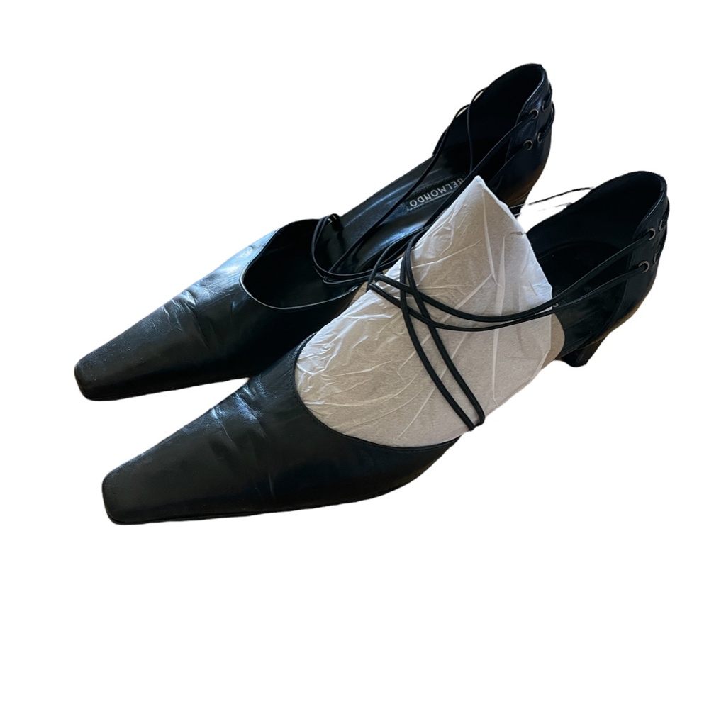 Women's black leather low heals